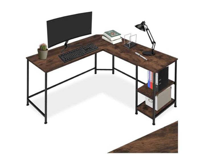 tectake® Schreibtisch L Form, Eckschreibtisch mit Monitoraufsatz, Industrial Schreibtisch, Gaming Tisch, Computertisch, für Home Office, Büro - 138x138x75,5cm - Industrial Dunkelbraun