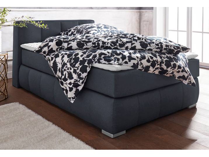 Boxspringbett, Samtoptik, Grau, 147×225 cm, Mit Kaltschaumtopper, Klassisch, Home Affaire