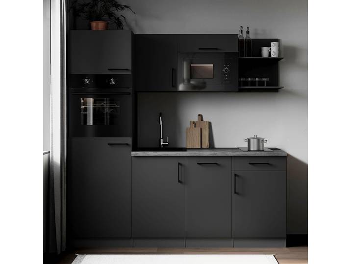 Autarke Singleküche Oliver mit Mikro 205cm Grau/Matt Grau