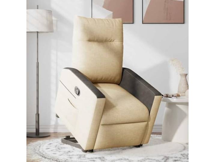 WHOPBXGAD Elektrische Aufstehhilfe Manuelle Liegefunktion Relaxsessel Creme Relaxsessel mit Aufstehhilfe Creme Stoff, elektrischer Sessel mit manueller Liegefunktion und Seitentasche, 110 kg