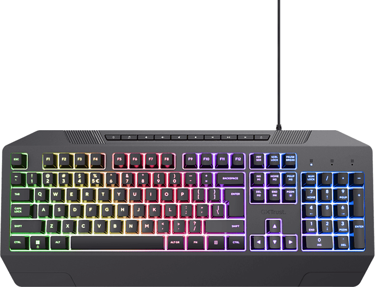 Teclado gaming - Trust GXT 836 Evocx, Teclas silenciosas, Anti-ghosting, Ilumiación RGB, USB-A, Negro