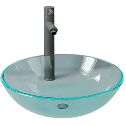 Helloshop26 - Waschbecken 42 cm Durchmesser mit Armatur und Druckknopfablauf gehärtetes Glas 02_0002847