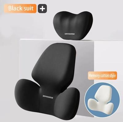 Uplift Treasures Universal Car Lumbar Support And Neck Pillow Cushion 1 Set Black