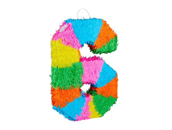 Relaxdays Pinata Bunt Zahl 6 Papier 50,5 cm, Mehrfarbig, 35.5x50.5x7.5 cm, Dekoration