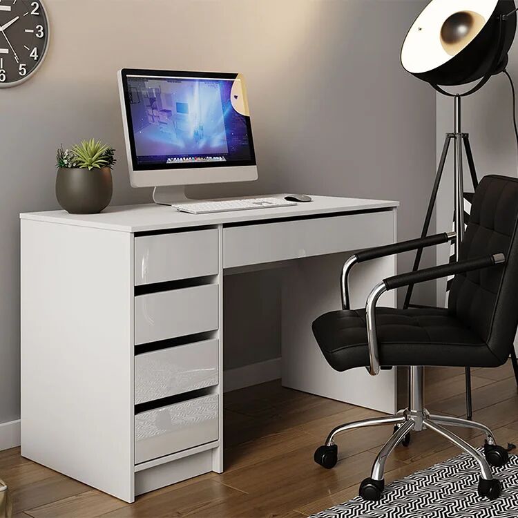 garneroarredamenti Scrivania ufficio 120x55cm 5 cassetti bianco lucido Blackpool