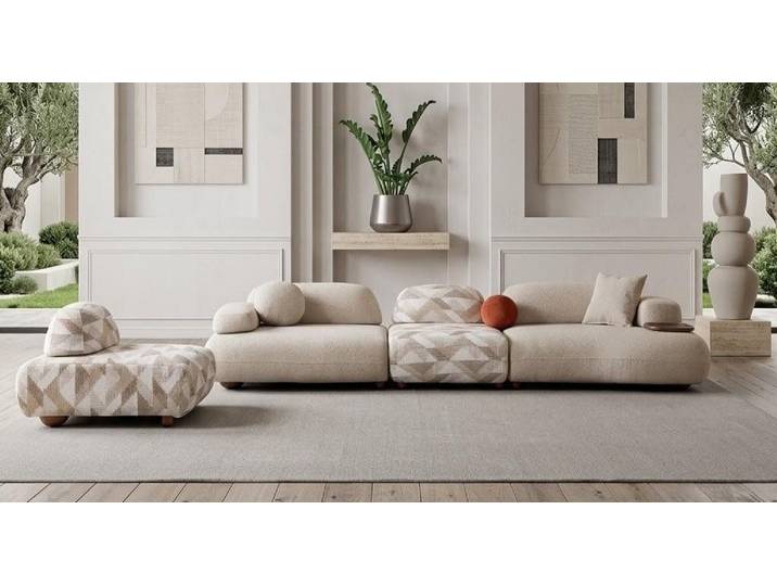 JVmoebel Polstergarnitur Wohnzimmer Moderner Stil Beige Holzgestell Entspannend Komfortable, (2-tlg), Made in Europa