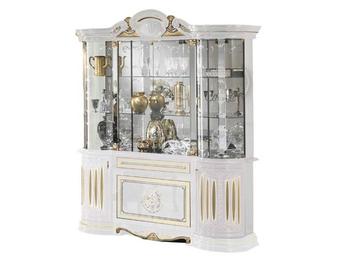 JVmoebel Vitrine Italienische Möbel Wohnzimmer Schrank Modern Weiß Gold Glasvitrine Made in Europa
