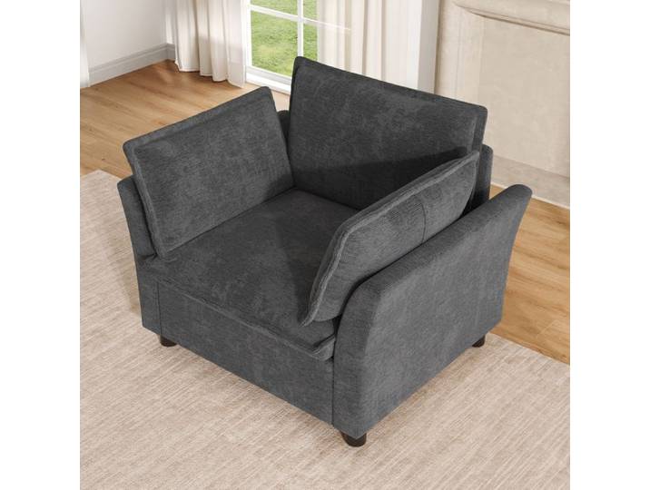 Fauteuil relax gris tissu chenille confortable avec accoudoirs