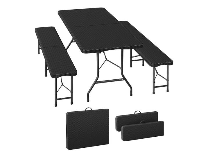WOLTU Ensemble de meubles de jardin 3 pièces, table à bière d'extérieur et 2 bancs pliants rectangulaires portables pour pique-niques, barbecues, fêtes