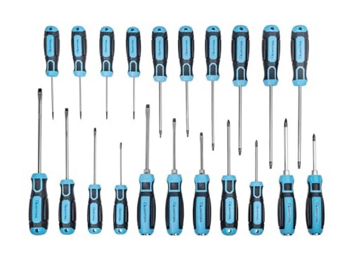 Quantool Schraubendreher-Set 21-teilig - ergonomische Griffe, magnetische Spitzen - aus Chrom-Vanadium-Stahl - inkl. Torx, Schlitz, Phillips, Pozidriv - für Heimwerker, Werkstatt, Reparatur - Q25021
