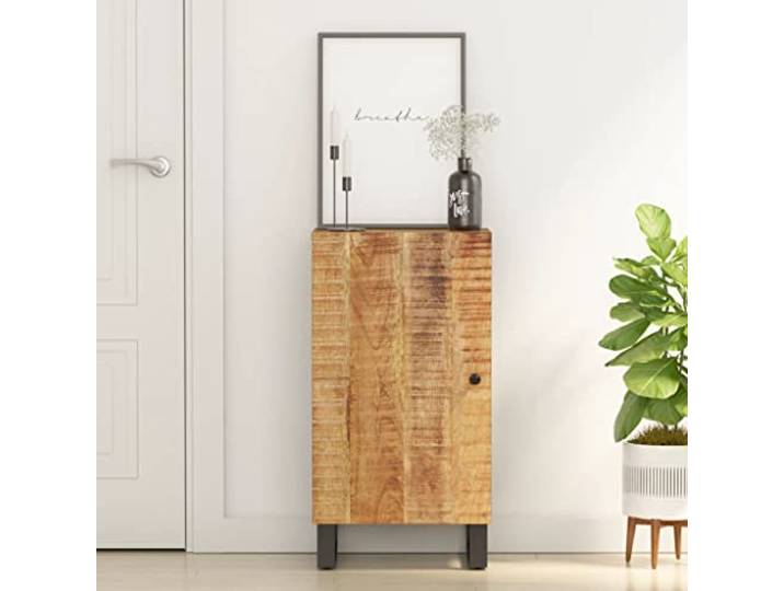 LPERTGFHU Sideboard, Schrank mit Tür, Kommode aus Mangoholz, braun Massivholz, Individuelle Türanschlag-Montage, Robustes Eisengestell
