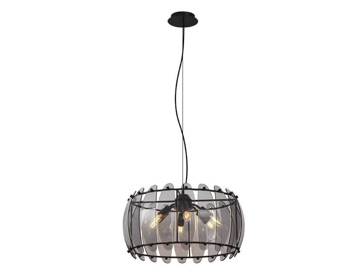 Suspension intelligente noire avec verre fumé rond 6 lumières