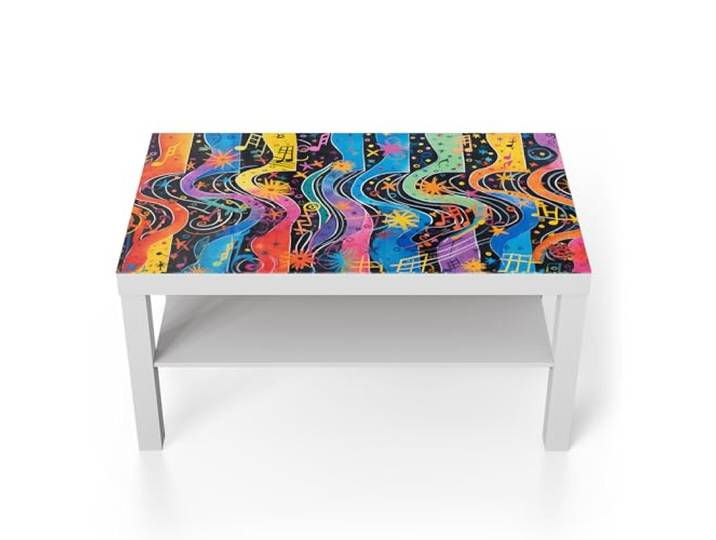 DEQORI Glastisch weiß groß 90x50 cm Motiv Klangwellenfarben ausgefallener Beistelltisch aus Glas Hochglanz Couchtisch fürs Wohnzimmer moderner Couch Tisch mit Design