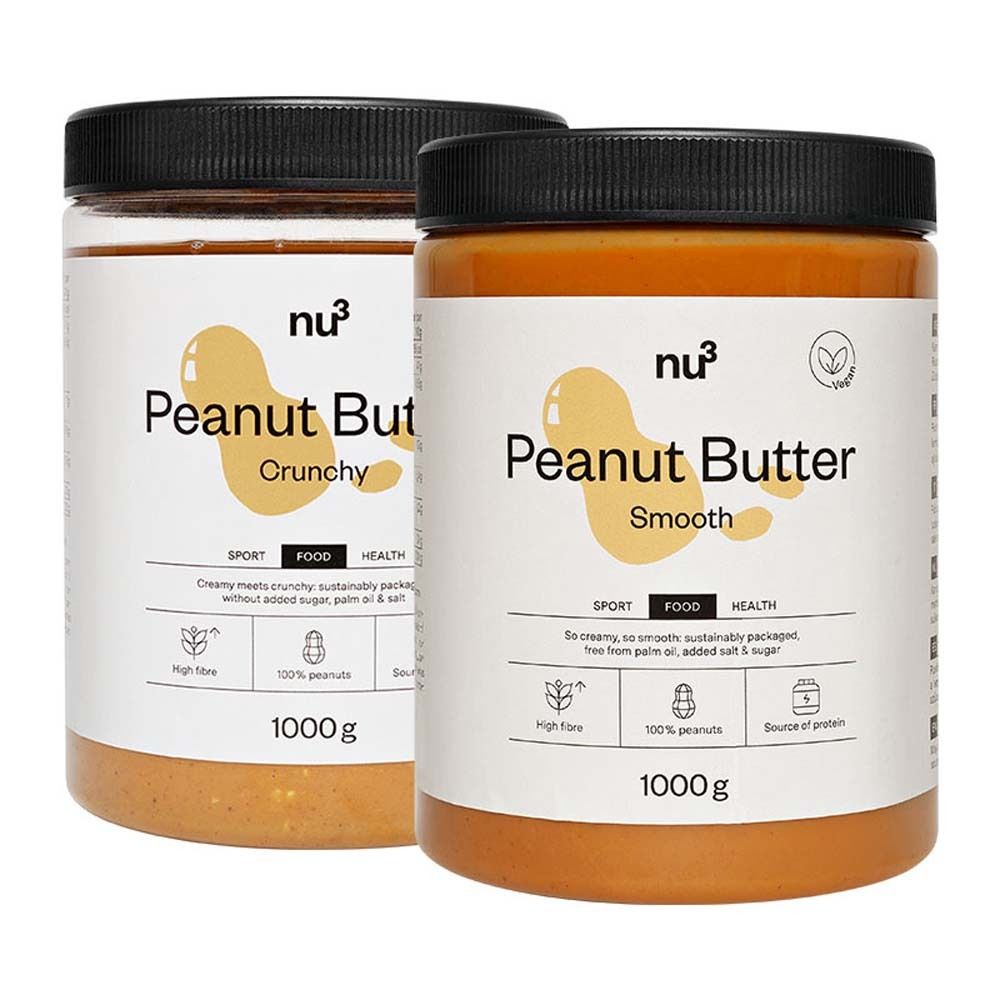 nu3 Erdnussbutter crunchy 1kg + smooth 2x1000 g Paste