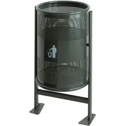 Mülleimer auf Pfosten 60 L, graphit metallener Papierkorb stehend auf Pfosten, perforiert