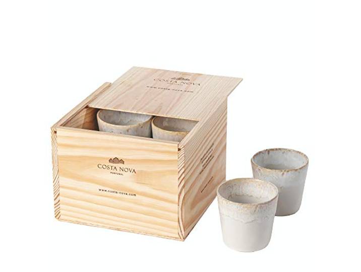 Costa Nova, Grespresso Kollektion, elegantes Geschirr, Steinzeug, Geschenkbox aus Holz, 8 Lungo-Tassen, weiß, 0