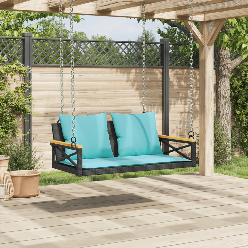 vidaXL Balancelle avec coussins noir 109x62x40 cm résine tressée