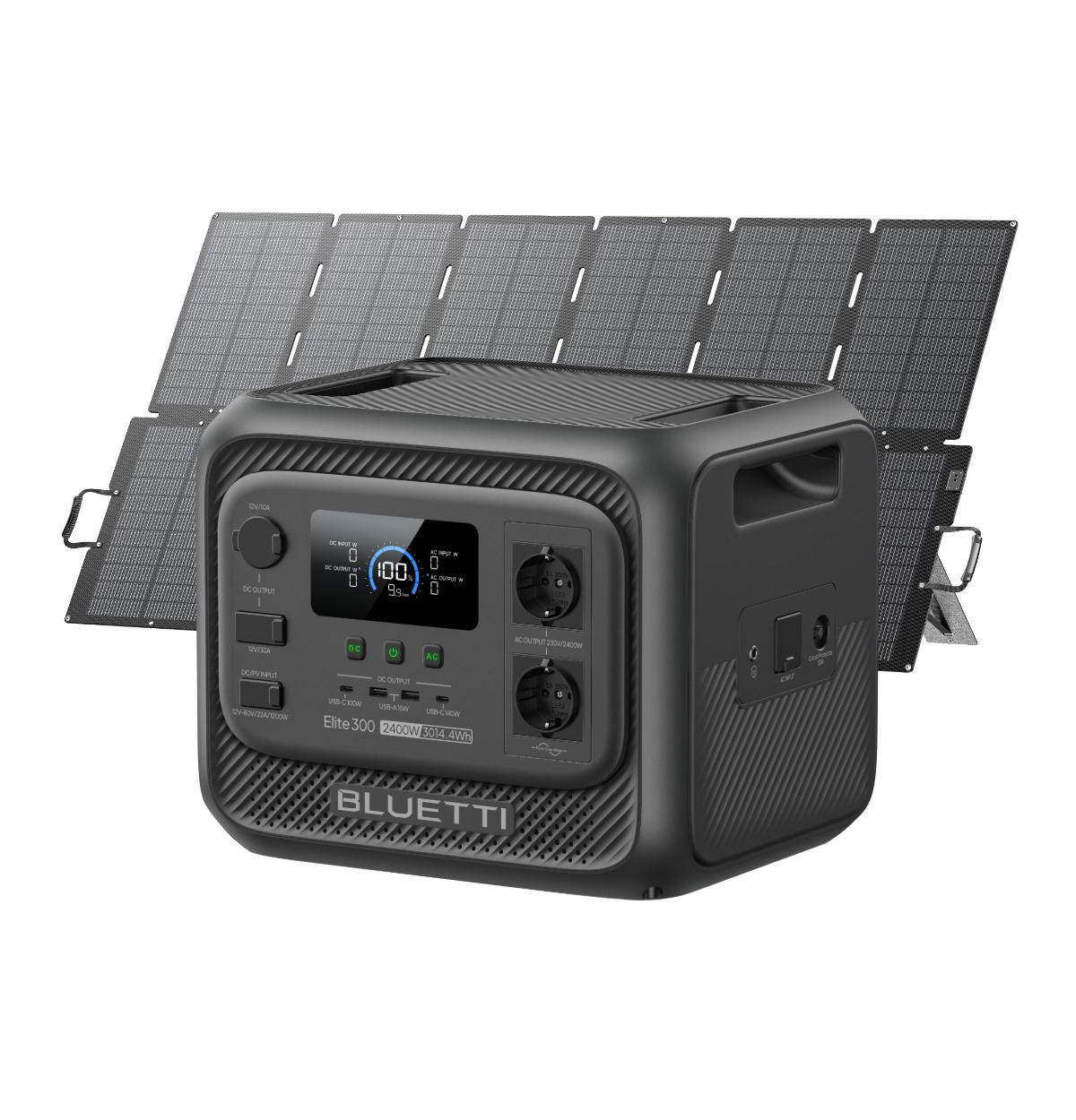 Bluetti Elite 300 stroomgenerator met 500W zonnepaneel en 3014 Wh LiFePO4 powerstation, 2400W AC-uitgangen