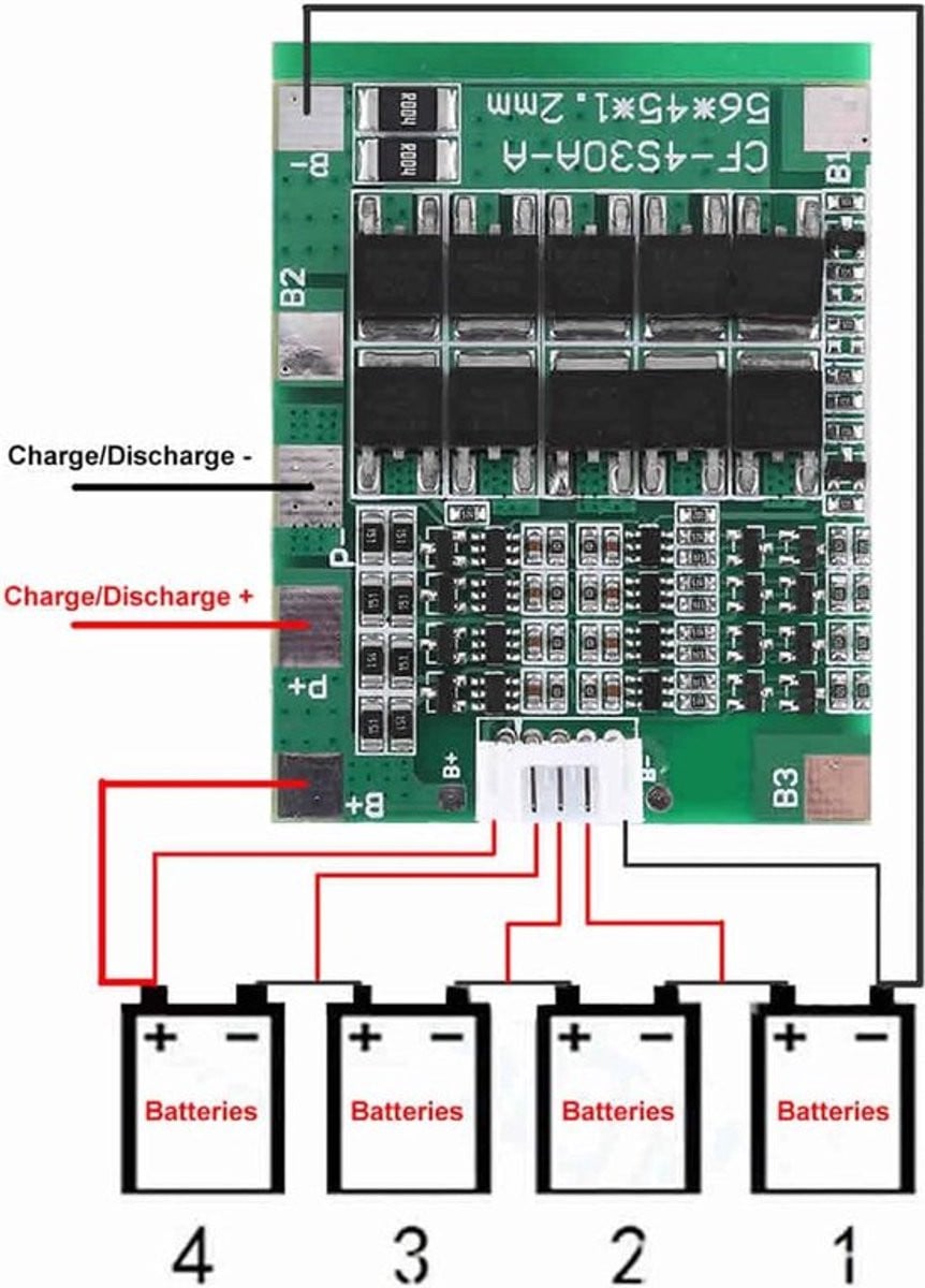 1S4P Lithium Batterij BMS PCB Bescherming met Draadbalans 14.8V 12V 30A Groen