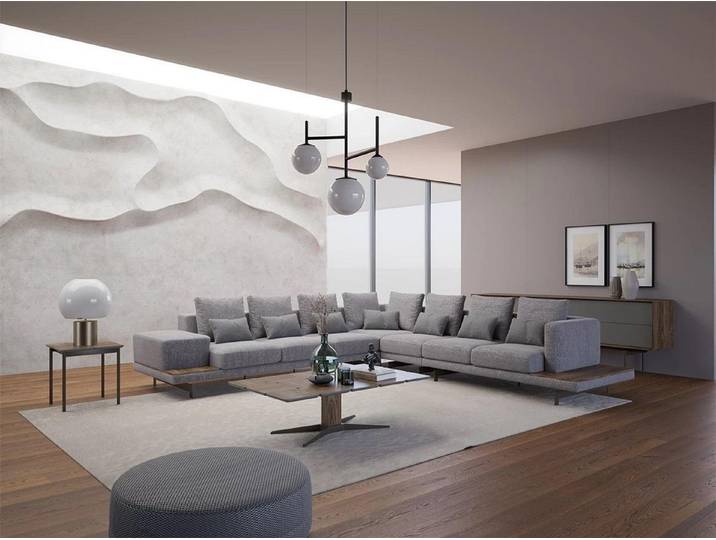 JVmoebel Ecksofa Elegantes graues Wohnzimmer Set mit Ecksofa und Tischen, 3 Teile, Made in Europa
