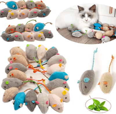 Inspire Curations FuzzyPounce Cat Mouse Toys With Catnip & Rattle Sound For Indoor Cats random 3pcs