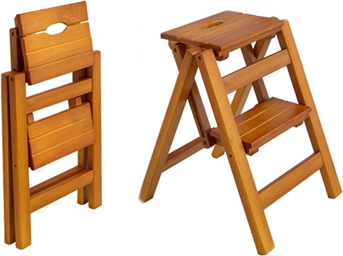 Multifunctionele houten ladderstoel als krukje en trapje voor huishoudelijk gebruik, draaglast 150kg, houtkleur