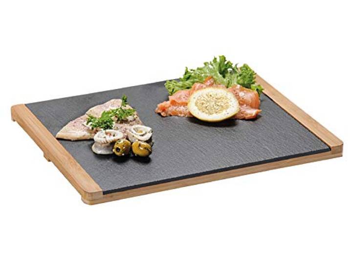 Kesper Buffetplatte Schiefer mit Bambus ideal für das Auflegen von Wurst, Fleisch und Käse Maße: 34 x 26 cm, 38130, Braun