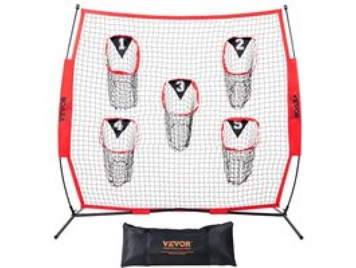 VEVOR Filet d'Entraînement pour Football Américain Portable 246x250 cm Filet de Passe de Rugby avec 5 Poches de Cible Entraîneur pour Améliorer la Précision de Lancer Quarterback Baseball Football