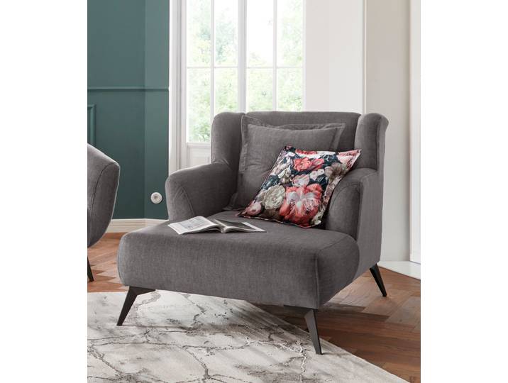 Loveseat HOME AFFAIRE Baggio Mega Sessel für Komfort und Entspannung, zeitlos und modern , schwarz (asche), B:101cm H:99cm T:152cm, Sessel, XXL-Sessel, Zierkissen inklusive, schwarze Metallfüße