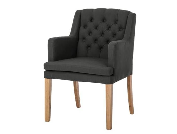 home24 Armlehnenstuhl Braun 67 x 60 x 87 cm Bezug Webstoff, Beine Massivholz Eiche geölt, Landhausstil, für Küche & Bar