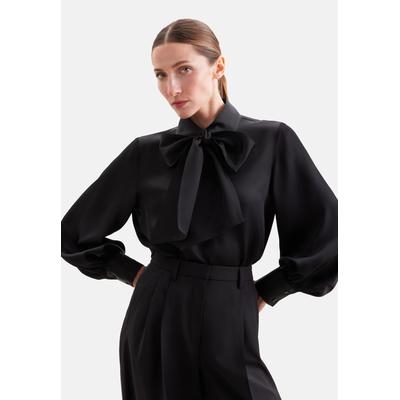 Schluppenbluse SEIDENSTICKER, Damen, Gr. XL (42), schwarz, 100% Acetat, unifarben, regular fit, ohne Ausschnitt, Blusen Schluppenbluse, 1/1 Kragen Uni glänzend