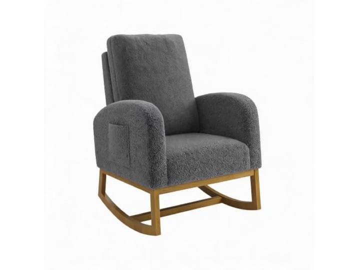 IDEALHOUSE Teddybär-Schaukelstuhl (Stillstuhl/Nursery Glider) - Hohe Rückenlehne, Seitentasche & Holzgestell - Inkl. Fußhocker, gepolstert - Dunkelgrau
