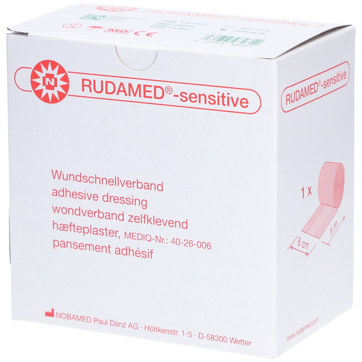 Rudamed sensitive Wundschnellverband 6 cmx5 m 1 St Pflaster