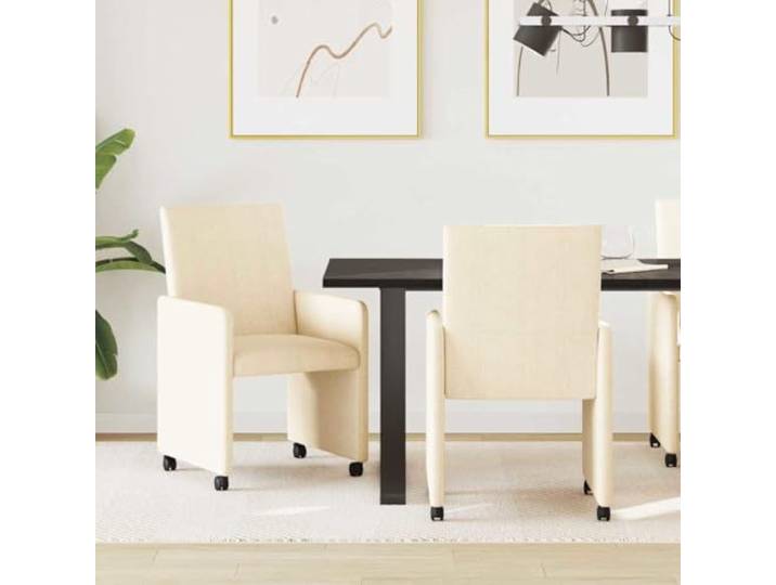 KTHLBRH Esszimmerstühle mit Rollen 2 STK Cordstoff Creme mit Armlehnen Modernes Design, ergonomische Rückenlehne, Schaumstoffpolsterung, Rollen für Mobilität, schnelle Montage