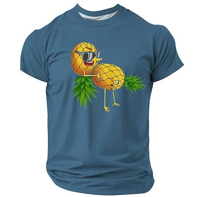 Herren Lustiges Lebensstil Ananas Grafik T-Shirt Schwarzes Kurzarm