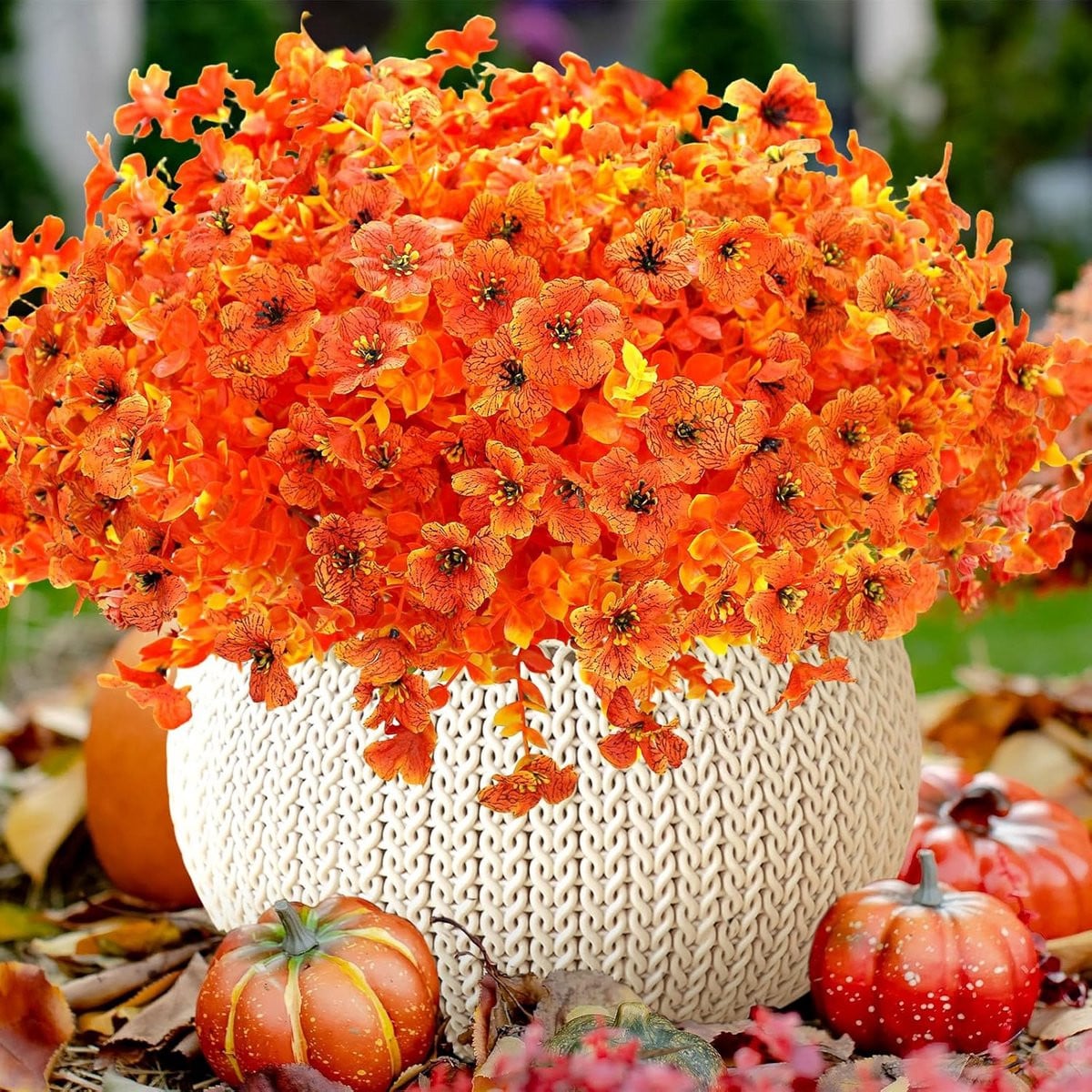 12 Bundels Kunstbloemen Buiten - UV Bestendige Nepbloemen Decoratie - Herfst Oranje