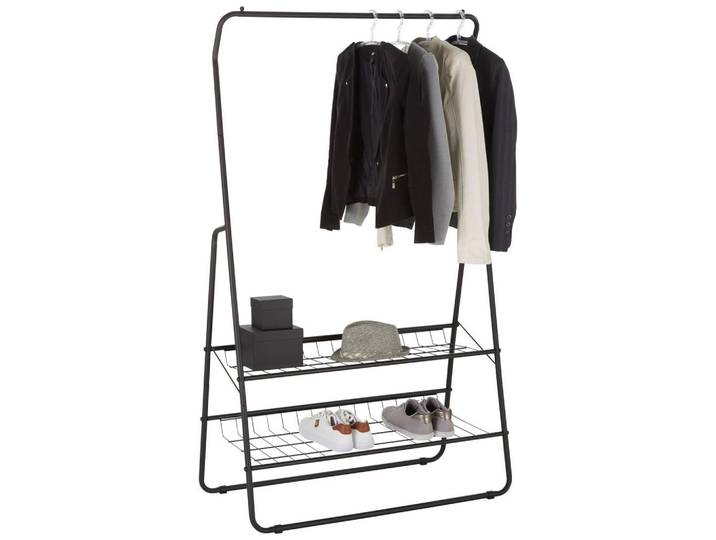 Carryhome Garderobenständer, Schwarz, Metall, 93x159x47 cm, Schuhablage, Garderobe, Garderobenständer