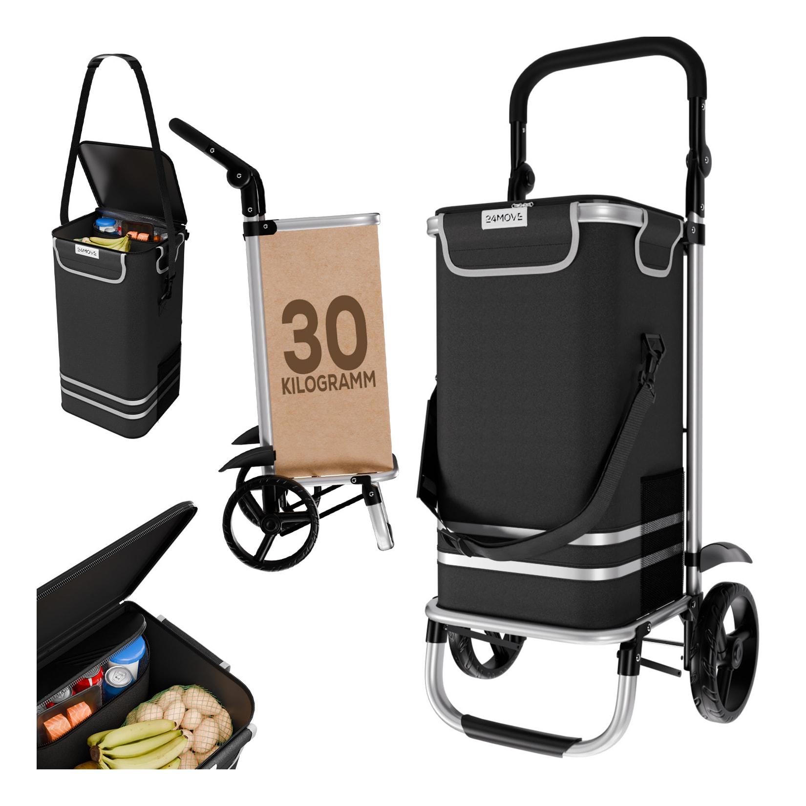 24MOVE® Einkaufstrolley VEHLO 3in1 Trolley faltbarer Einkaufswagen mit Kühlfach, schwarz