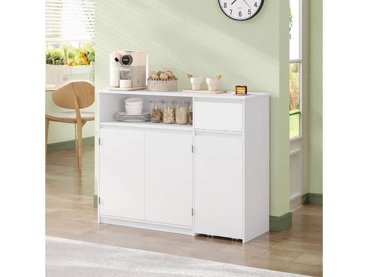 Buffet, armoire de cuisine, armoire de rangement avec chariot, tiroirs et étagères réglables, pour salle à manger, cuisine