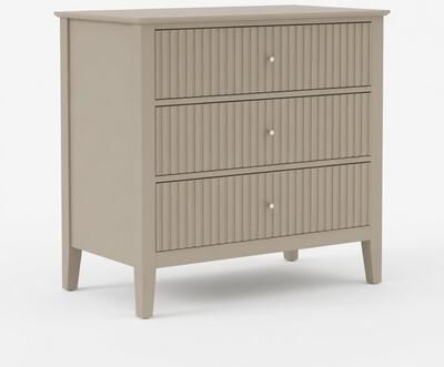 "32"" Wide Beige Fluted 3-Drawer Nightstand, Large Modern Bedroom End Table"