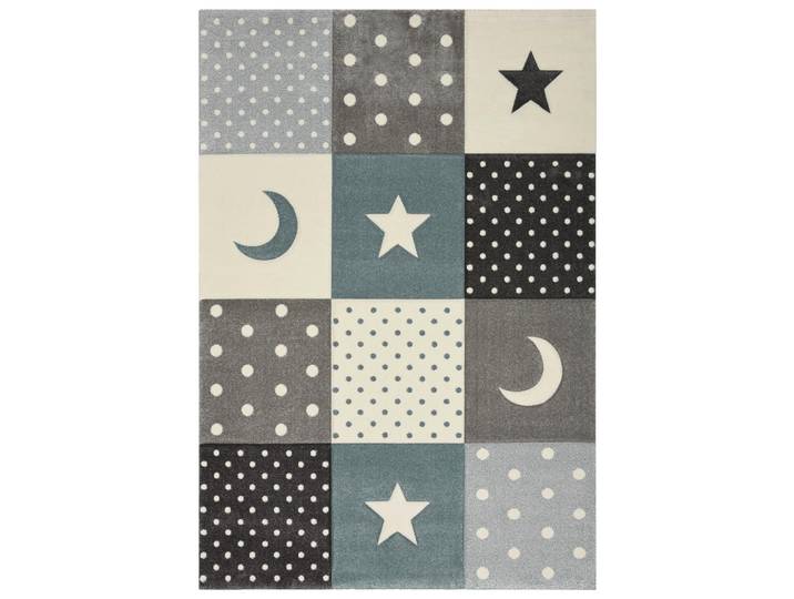 Kinderteppich, Grau & Hellblau, 160x230 cm, Textil, Stern-Motiv, Modern