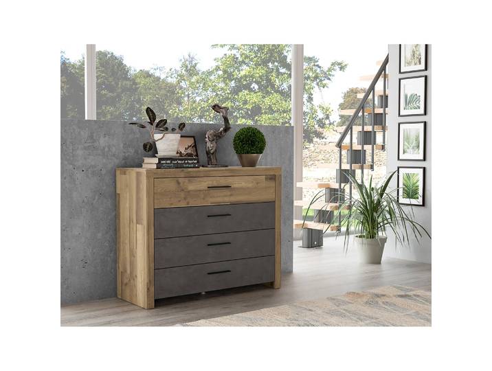 Kommode Rye 111 x 88 x 41cm Braun/Grau/Stabeiche Dekor/Betonoptik Dunkelgrau