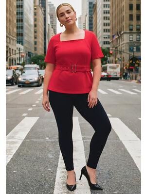 Plus Size Women's Ponte Square Neck Top by Avenue in Vibrant Red (Size 22/24)