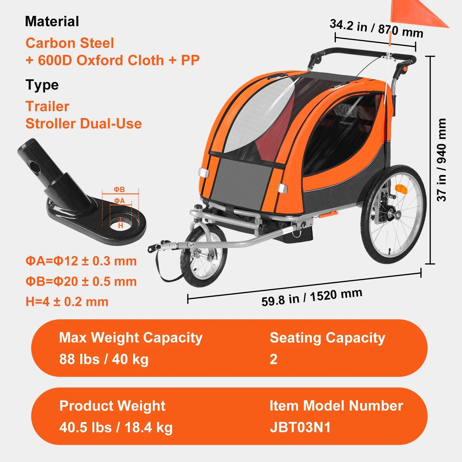 Fahrradanhänger - Fahrradkarren - für Kinder - 88 lbs Kinder-Fahrradanhänger mit zwei Sitzplätzen