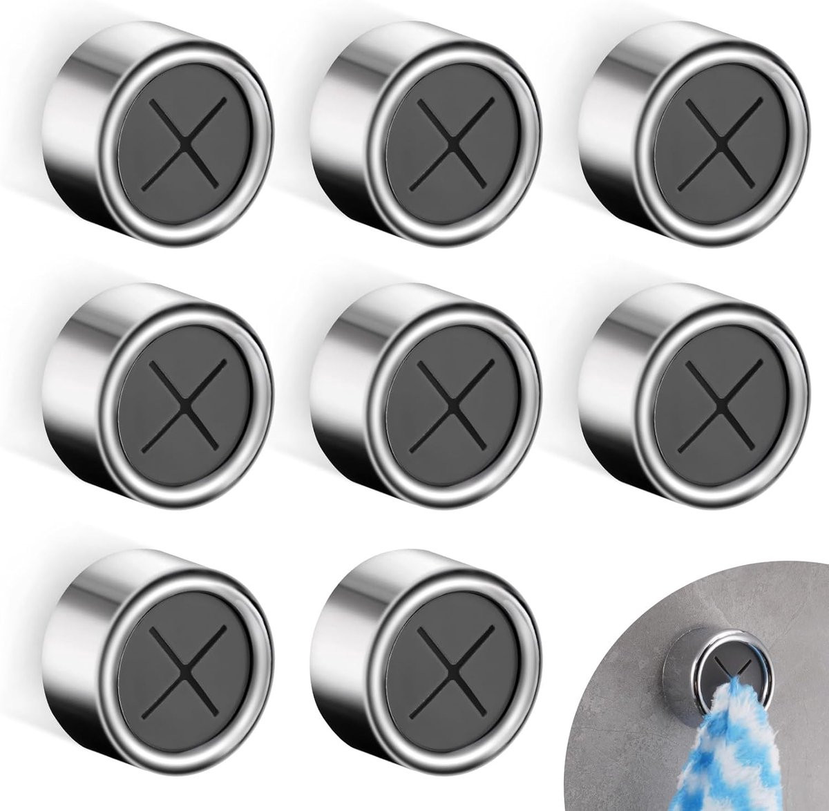 Set van 8 zelfklevende ronde theedoekhaken voor keuken en badkamer