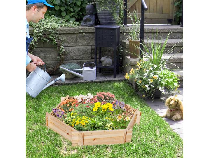 Outsunny Jardinière surélevée hexagonale DIY Bac à Plantes en Bois pour Jardin Balcon Naturel 100 x 92 x 16 cm