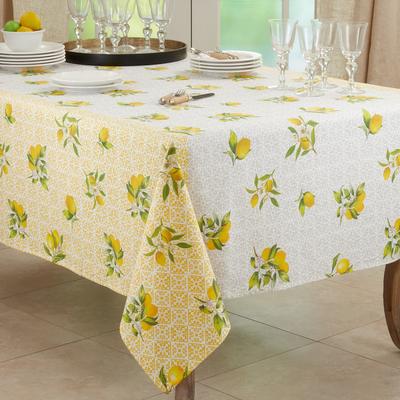 Saro Lifestyle "Block Print Tablecloth With Lemon Design - 70""x70"""
