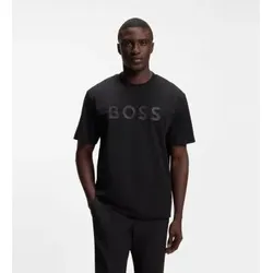 BOSS für Herren. 50559854 Schwarzes Member-Logo-Shirt (L), Lässig, Baumwolle, Kurzarm
