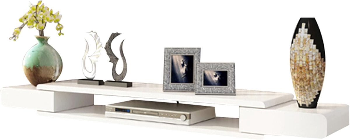 Wit Drijvende Wandkast Media Plank voor Entertainment met Media Compartimenten, Lengte: 150 cm