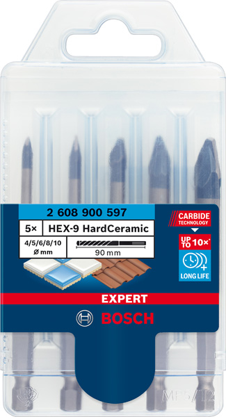 Bosch EXPERT HEX-9 HardCeramic Bohrer-Set, 4/5/6/8/10 mm, 5-tlg. 2608900597